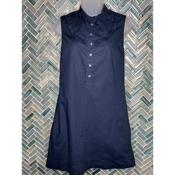 WOMENS Tommy Hilfiger NAVY BLUE SLEEVELESS 100% COTTON POCKETS SHIFT DRESS SZ 2 - Picture 1 of 10
